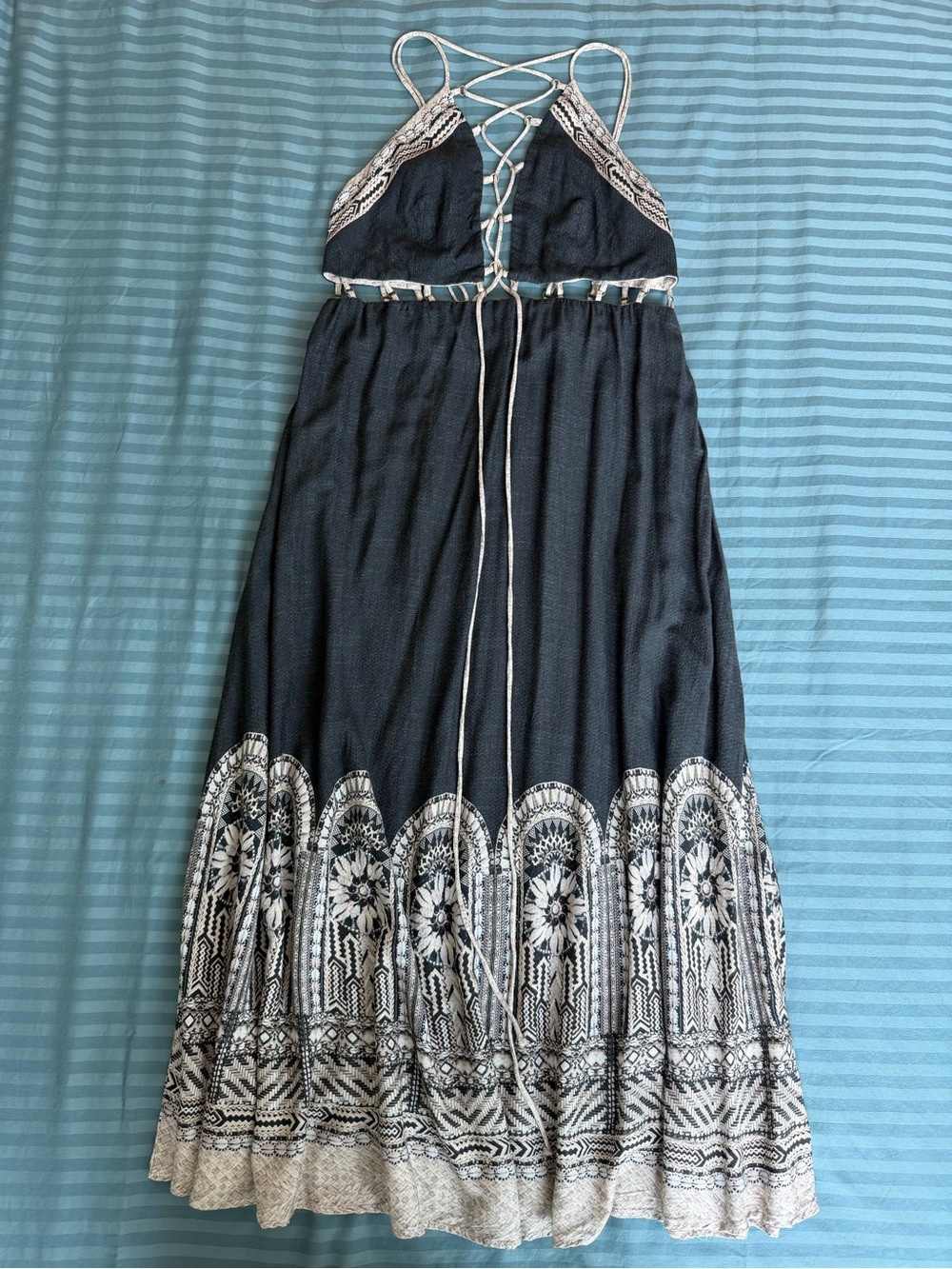 FARM Rio Charcoal Cutout Strappy Maxi Dress Size S